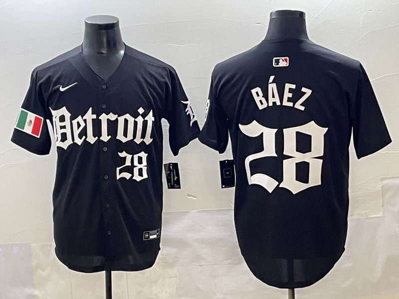 Men 2025 Detroit Tigers #28 Baez Black Five generations Joint Name Nike MLB Jersey style 14->detroit tigers->MLB Jersey